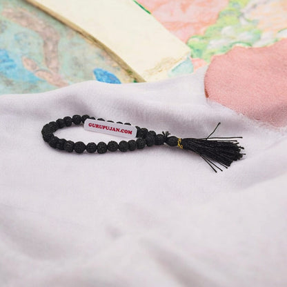 Black Rudraksha Mala 27+1 Beads, 6MM 5 Mukhi Rudraksha Jaap Mala by Gurupujan, ideal for chanting and meditation while traveling or at work.