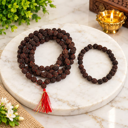 Black Rudraksha Mala and Bracelet Combo Lab Certified for Meditation Yoga