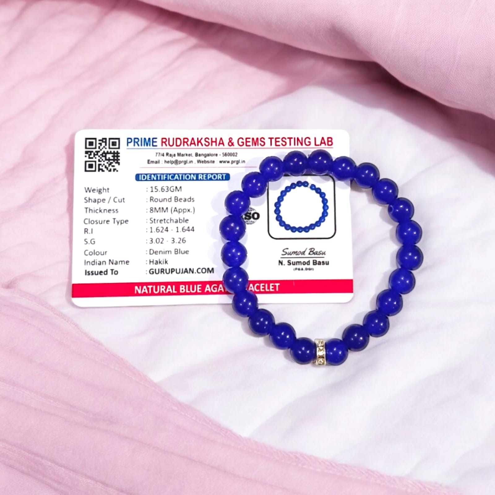 Blue Agate Bracelet with 8MM natural beads, lab certified, stretchable design, promoting calmness, communication, and emotional stability.