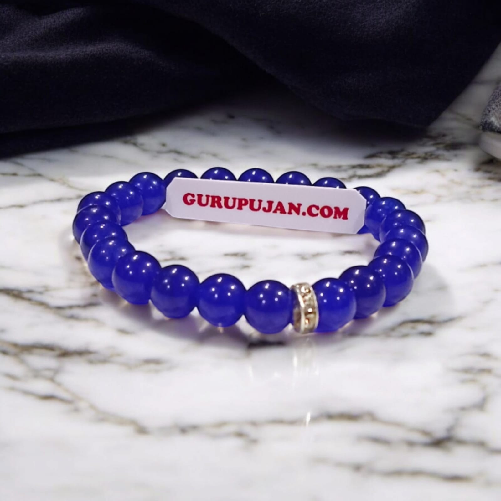 Blue Agate Bracelet with 8MM natural beads, lab certified, stretchable design, promoting calmness, communication, and emotional stability.