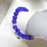 Blue Agate Bracelet with 8MM natural beads, lab certified, stretchable design, promoting calmness, communication, and emotional stability.