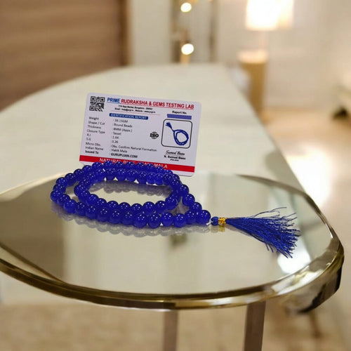 Blue Agate Mala 54+1 Beads – Lab Certified Blue Hakik for Jaap & Wear
