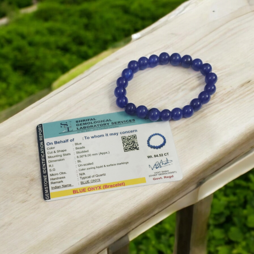 Blue Onyx Bracelet –  Stretchable for Good Luck & Happiness | Lab-Certified