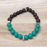 Blue Turquoise & Lava Bracelet (Firoza) with 8mm beads, stretchable and lab certified, perfect for grounding, protection, and emotional healing