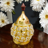 Brass Crystal Akhand Jyot Matki Diya oil lamp with crystal base and brass accents, perfect for pooja and temple use.