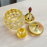 Brass Crystal Akhand Jyot Matki Diya oil lamp with crystal base and brass accents, perfect for pooja and temple use.