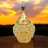 Brass Crystal Akhand Jyot Matki Diya oil lamp with crystal base and brass accents, perfect for pooja and temple use.