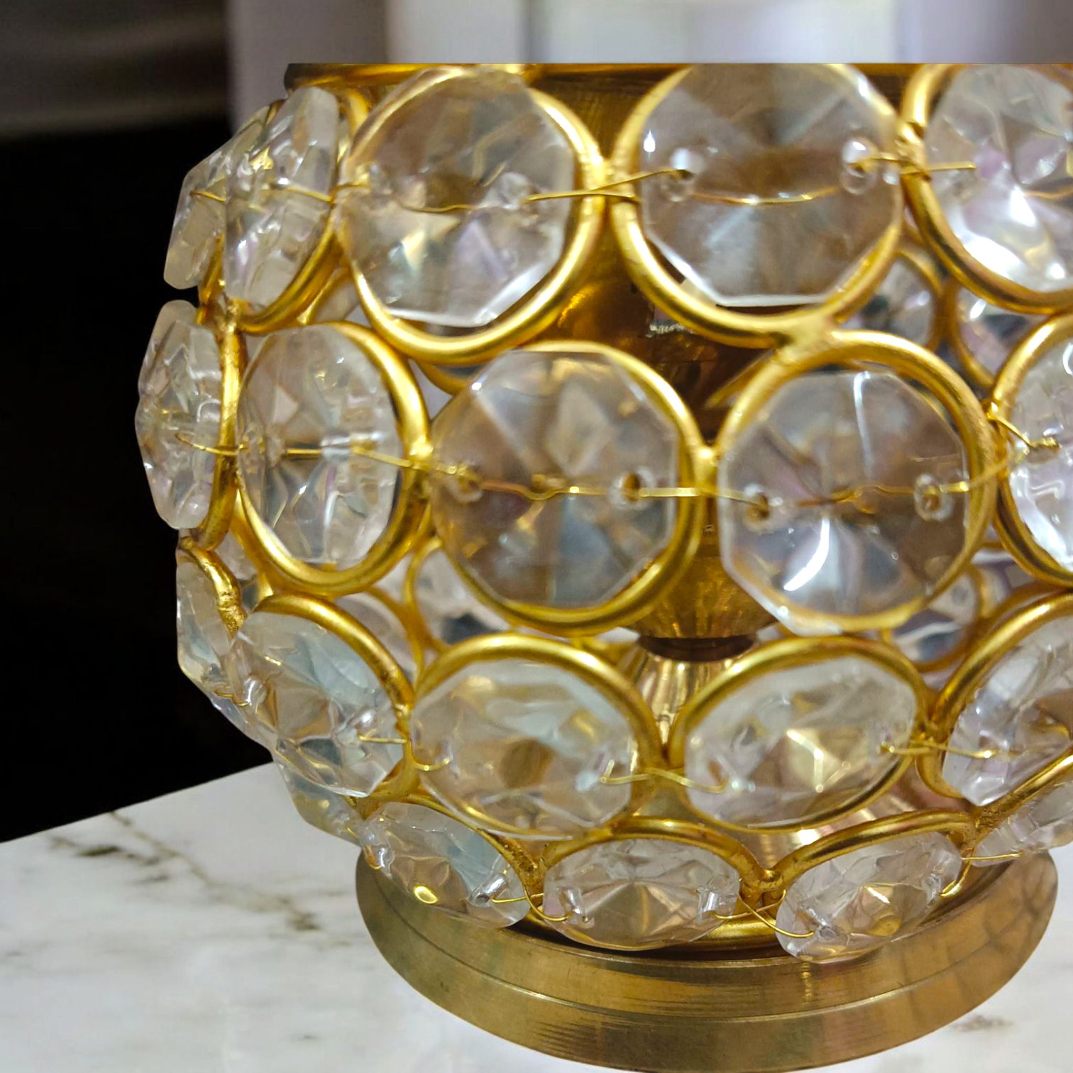 Brass Crystal Akhand Jyot Matki Diya oil lamp with crystal base and brass accents, perfect for pooja and temple use.