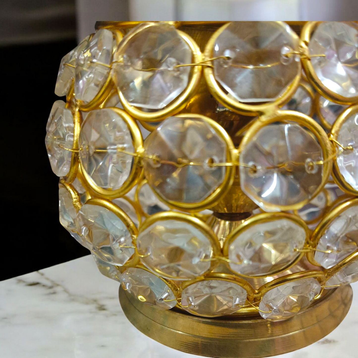 Brass Crystal Akhand Jyot Matki Diya oil lamp with crystal base and brass accents, perfect for pooja and temple use.