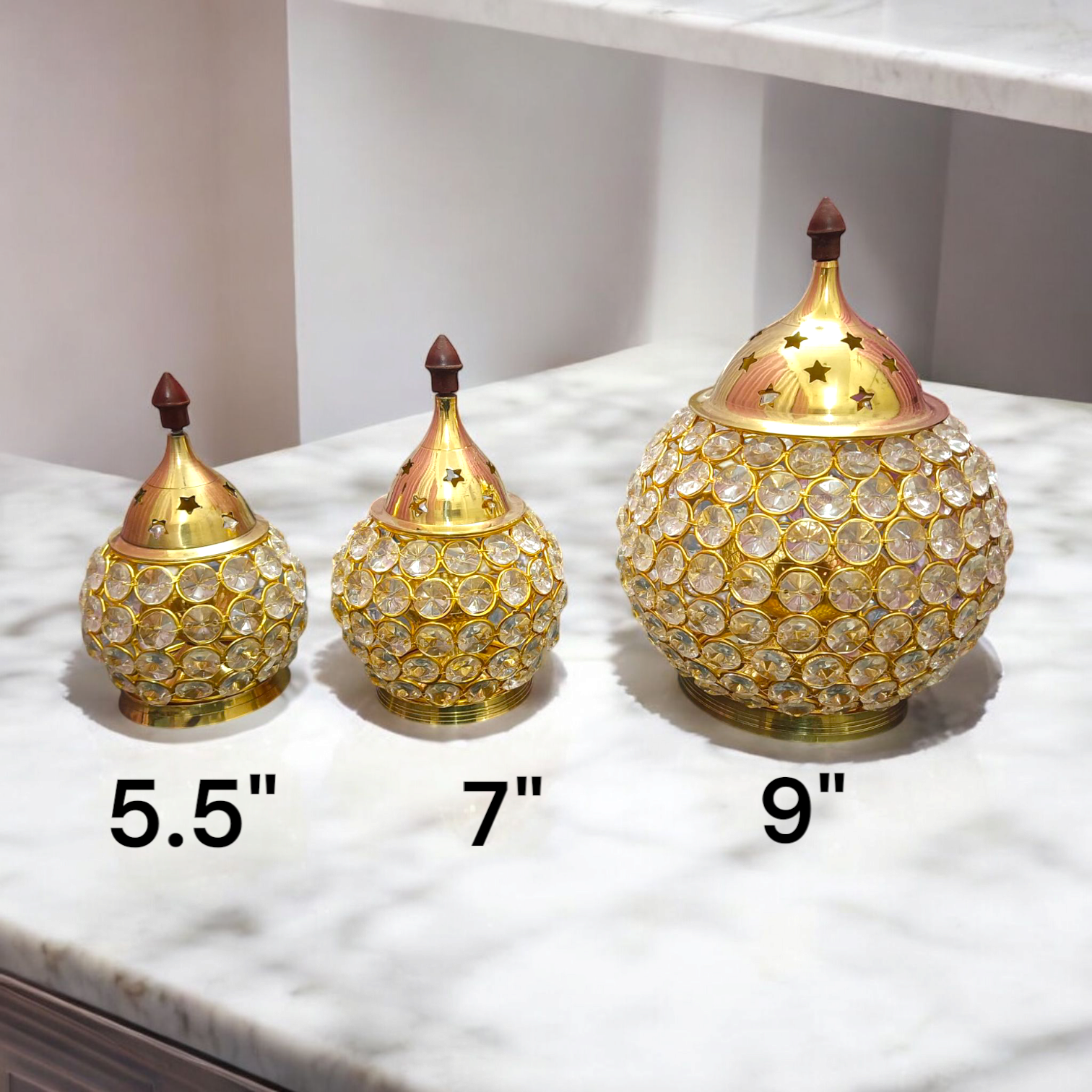 Brass Crystal Akhand Jyot Matki Diya oil lamp with crystal base and brass accents, perfect for pooja and temple use.