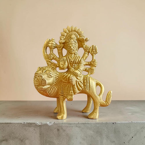 Brass Durga Mata Murti Sherawali Maa Idol for Puja Home Temple Decor