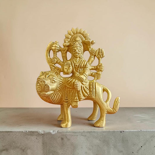Brass Durga Mata Murti Sherawali Maa Idol for Home Temple Puja Spiritual Decor
