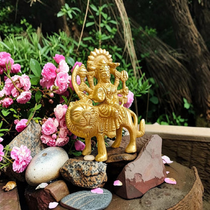 Brass Durga Mata Murti Sherawali Maa Idol for Home Temple Puja Spiritual Decor
