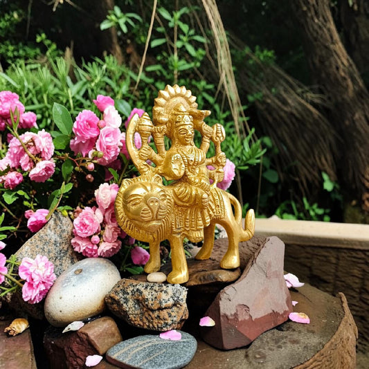 Brass Durga Mata Murti Sherawali Maa Idol for Home Temple Puja Spiritual Decor