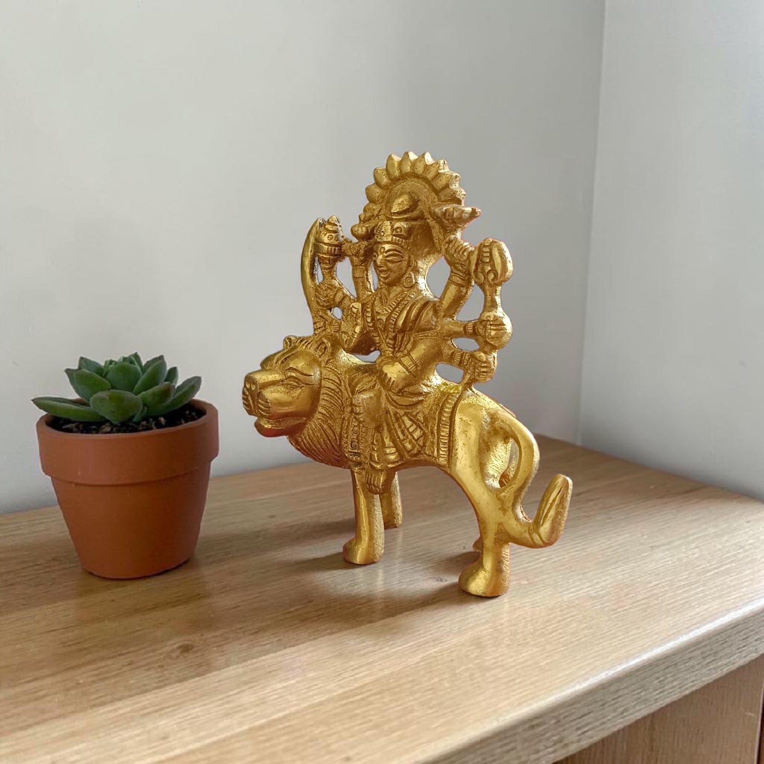 Brass Durga Mata Murti Sherawali Maa Idol for Home Temple Puja Spiritual Decor
