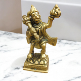 Brass Hanuman Ji Idol carrying the Sanjeevani mountain, symbolizing strength, devotion, and divine protection.