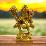 Brass Hanuman Ji Idol carrying the Sanjeevani mountain, symbolizing strength, devotion, and divine protection