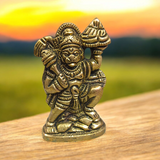 Brass Hanuman Ji Idol carrying the Sanjeevani mountain, symbolizing strength, devotion, and divine protection.