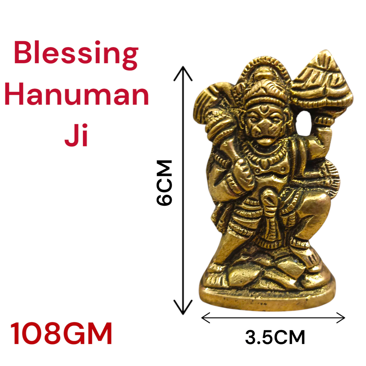 Brass Hanuman Ji Idol carrying the Sanjeevani mountain, symbolizing strength, devotion, and divine protection.