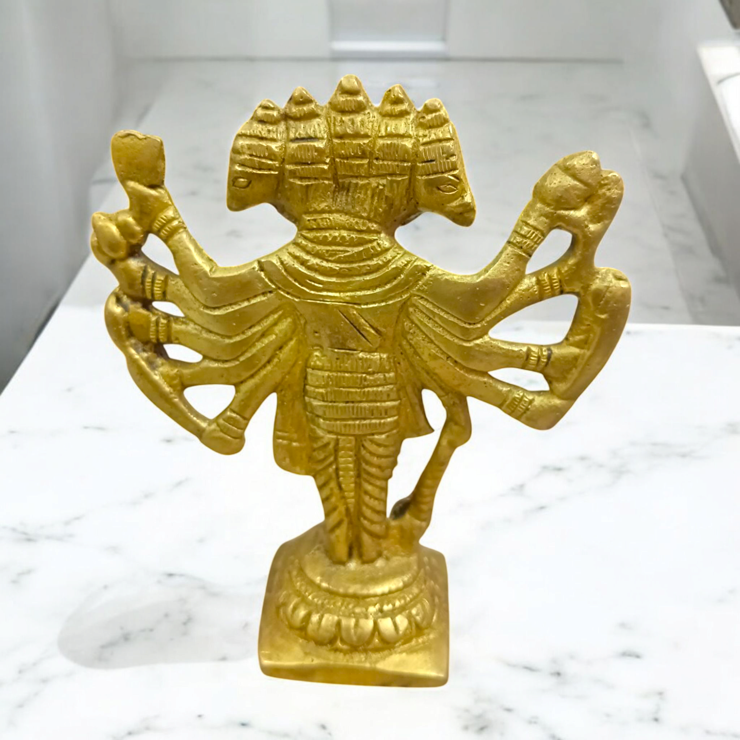 Brass Hanuman Ji Panchmukhi Murti with five faces representing Lord Hanuman’s divine power, perfect for worship and home decor.
