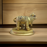 Brass Kamdhenu Cow Murti with calf and deities, ideal for spiritual rituals, pooja, and Vastu correction