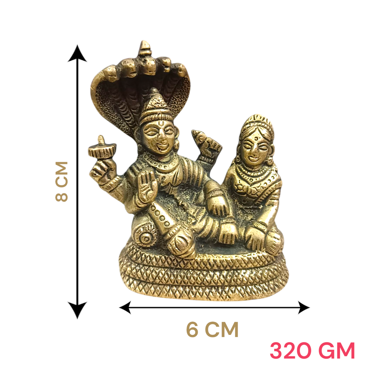 Brass Laxmi Narayan | Vishnu Ji Brass Idol, beautifully crafted, depicting Lord Vishnu and Goddess Lakshmi, designed with intricate detailing