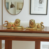 Brass Lion Idol Combo Set – Mirror Sitting Position – Ideal for Office Desk, Home Entrance, or Temple Use