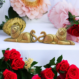 Brass Lion Idol Combo Set – Mirror Sitting Position – Ideal for Office Desk, Home Entrance, or Temple Use