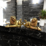 Brass Lion Idol Combo Set – Mirror Sitting Position – Ideal for Office Desk, Home Entrance, or Temple Use