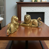 Brass Lion Idol Combo Set – Mirror Sitting Position – Ideal for Office Desk, Home Entrance, or Temple Use