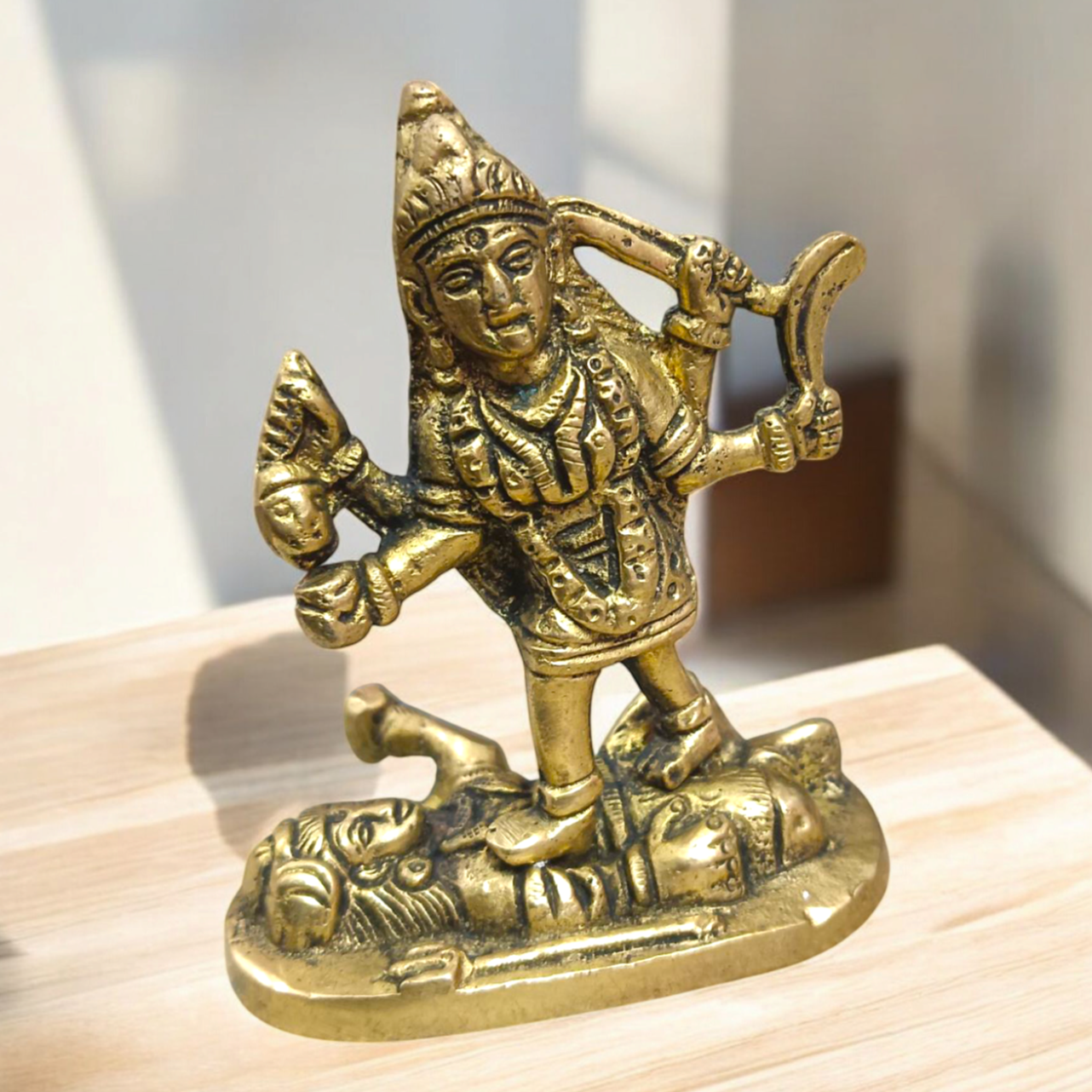 Brass Maa Kali Idol, a powerful depiction of Goddess Kali with intricate details, designed for spiritual worship and protection.