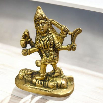 Brass Maa Kali Idol, a powerful depiction of Goddess Kali with intricate details, designed for spiritual worship and protection.