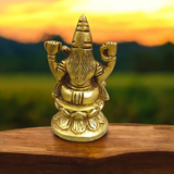 Brass Maa Saraswati Idol, featuring Goddess Saraswati with a veena, book, and rosary, beautifully crafted for spiritual worship and intellectual blessings.