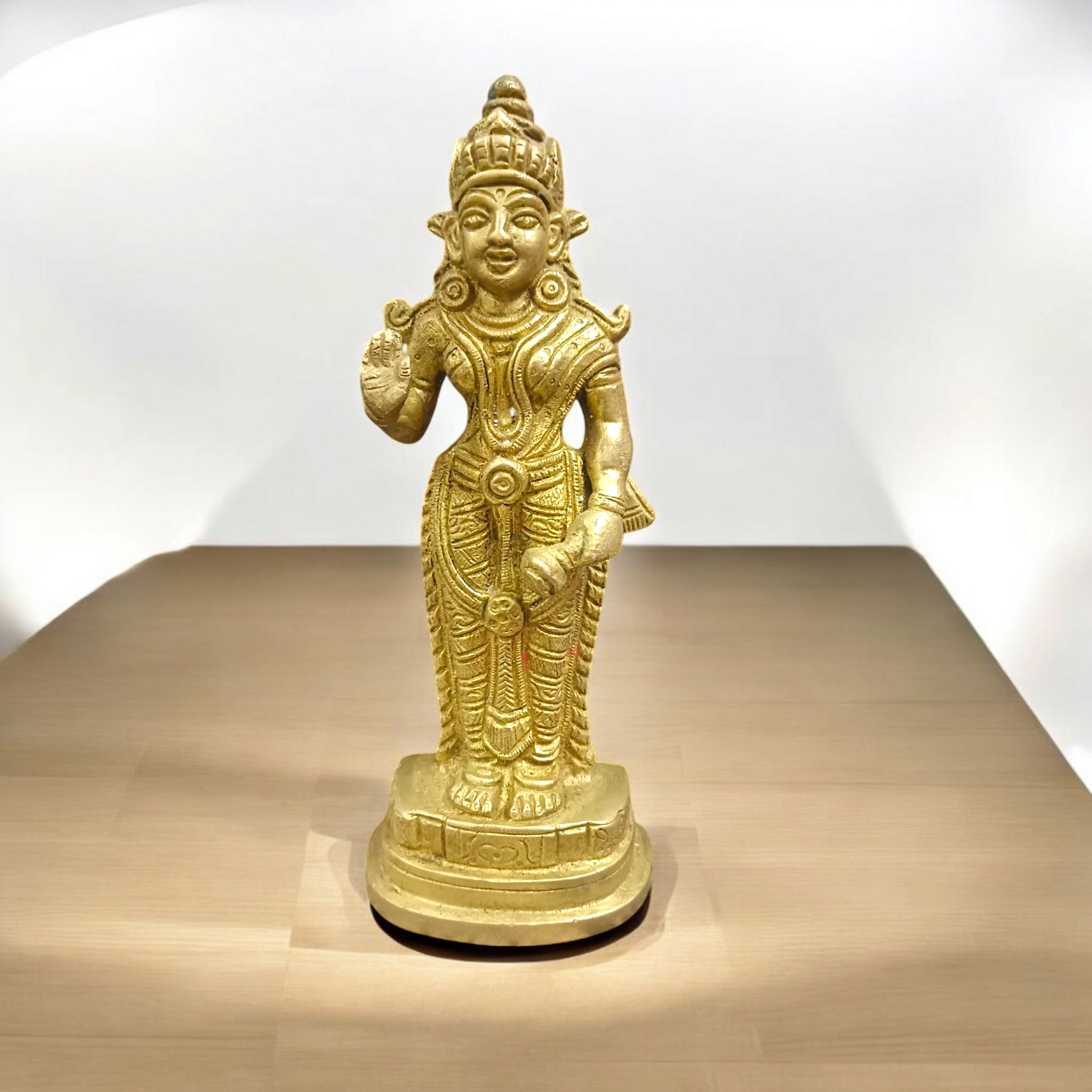 Brass Mata Lakshmi Idol, depicting Goddess Lakshmi in a serene and graceful pose, made from high-quality brass with intricate detailing.

