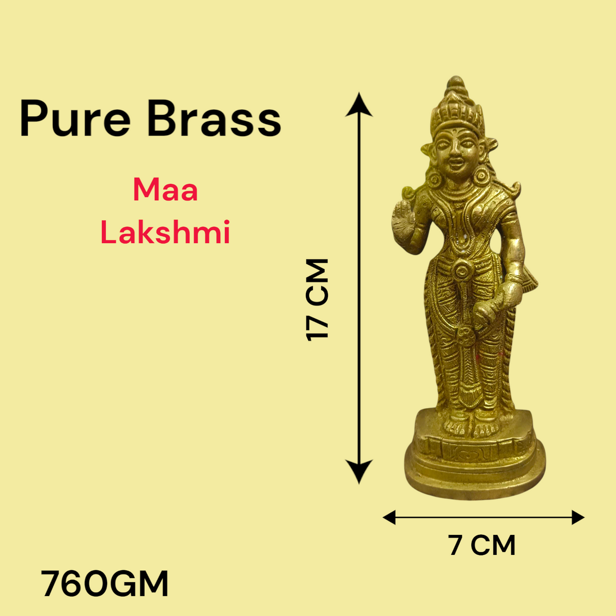 Brass Mata Lakshmi Idol, depicting Goddess Lakshmi in a serene and graceful pose, made from high-quality brass with intricate detailing.

