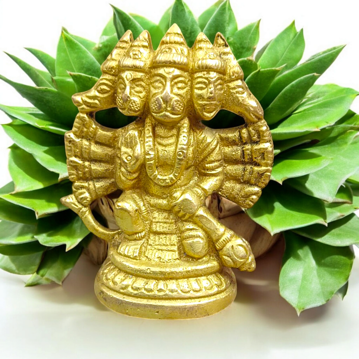 Brass Panchmukhi Hanuman Ji Idol with five faces representing Lord Hanuman’s divine protection and strength.