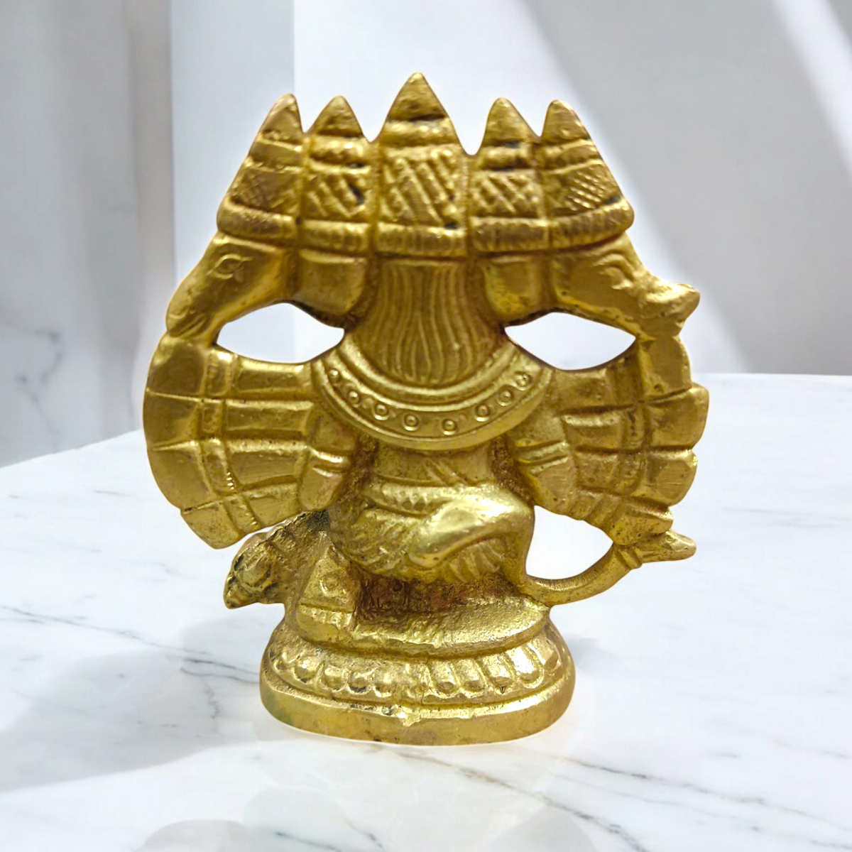 Brass Panchmukhi Hanuman Ji Idol with five faces representing Lord Hanuman’s divine protection and strength.
