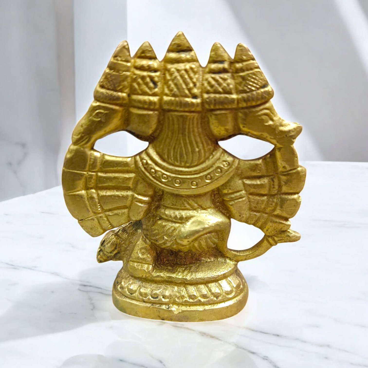 Brass Panchmukhi Hanuman Ji Idol with five faces representing Lord Hanuman’s divine protection and strength.