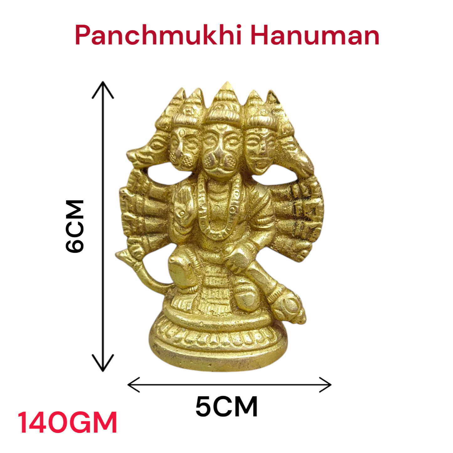 Brass Panchmukhi Hanuman Ji Idol with five faces representing Lord Hanuman’s divine protection and strength.