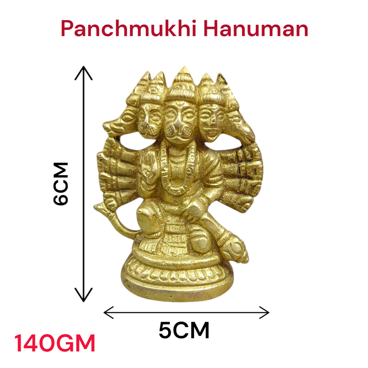 Brass Panchmukhi Hanuman Ji Idol with five faces representing Lord Hanuman’s divine protection and strength.