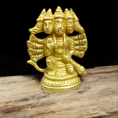 Brass Panchmukhi Hanuman Ji Idol with five faces representing Lord Hanuman’s divine protection and strength.