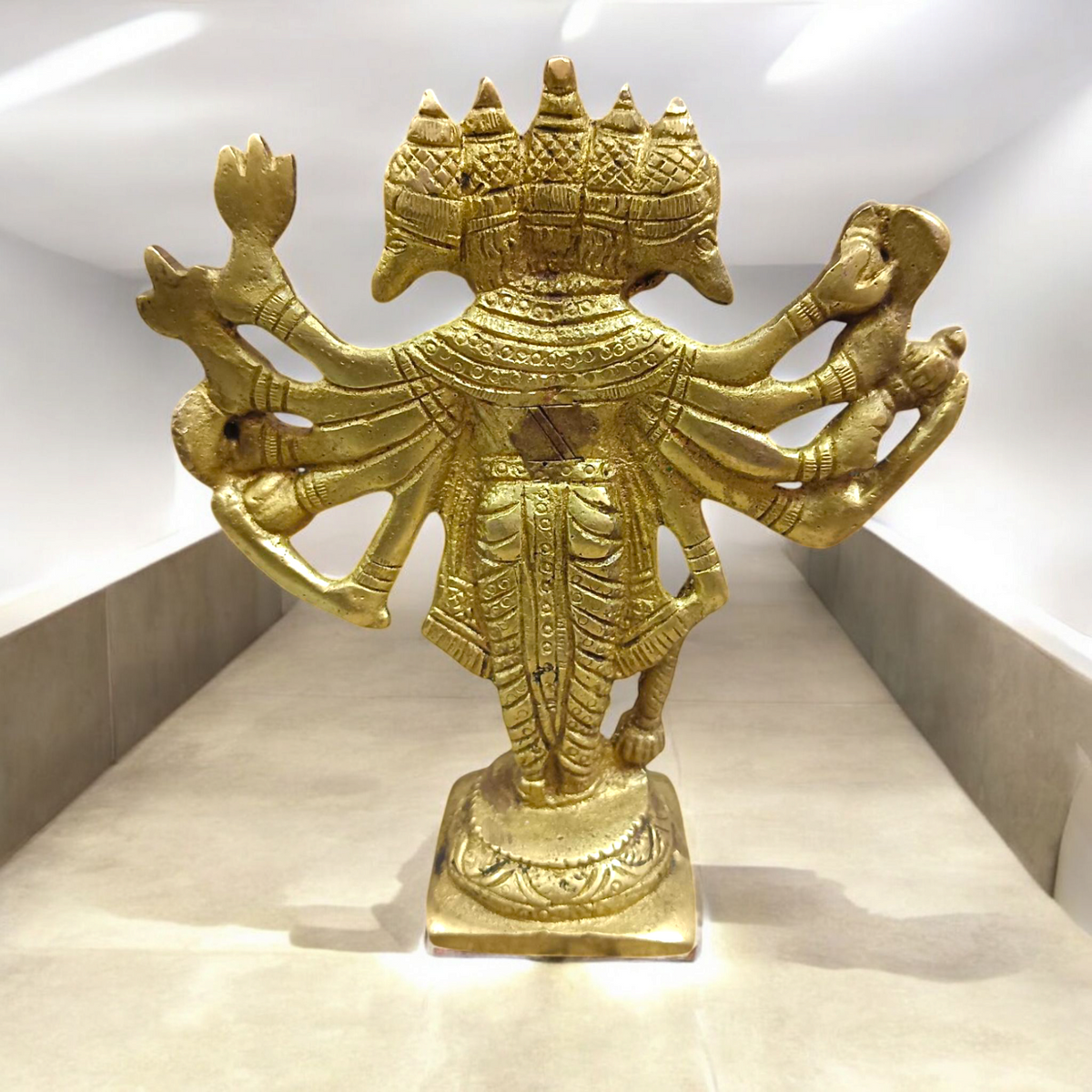 Brass Panchmukhi Hanuman Ji Idol with five faces representing divine protection, strength, and spiritual grace
