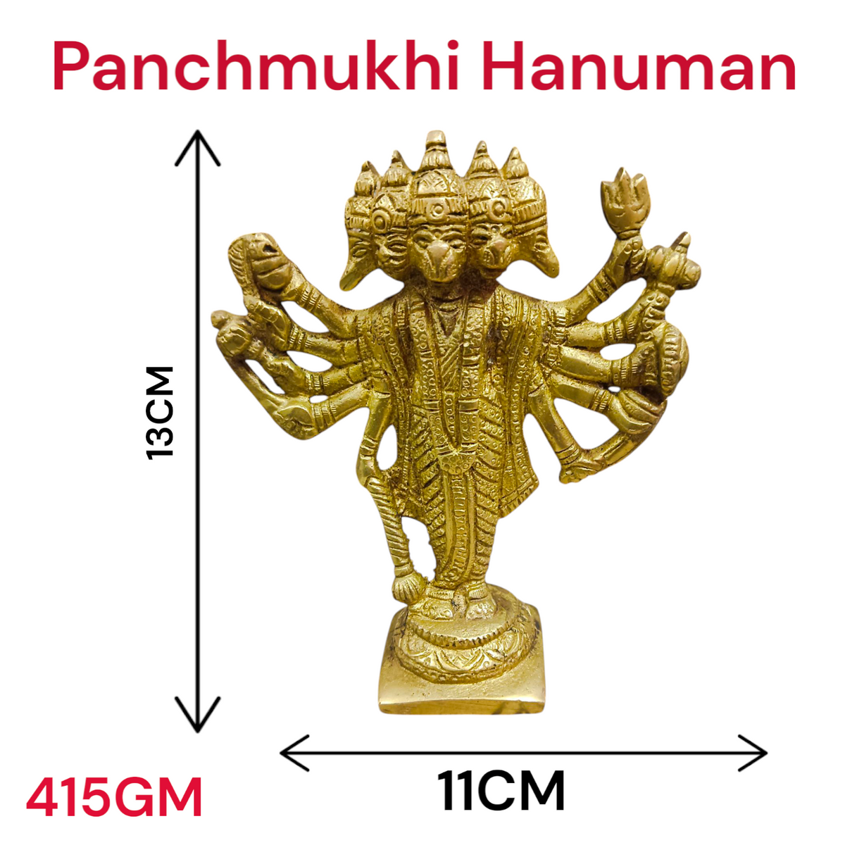 Brass Panchmukhi Hanuman Ji Idol with five faces representing divine protection, strength, and spiritual grace