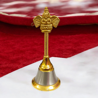Brass Puja Bell with Garud design, perfect for spiritual rituals, pooja, and temple ceremonies.

