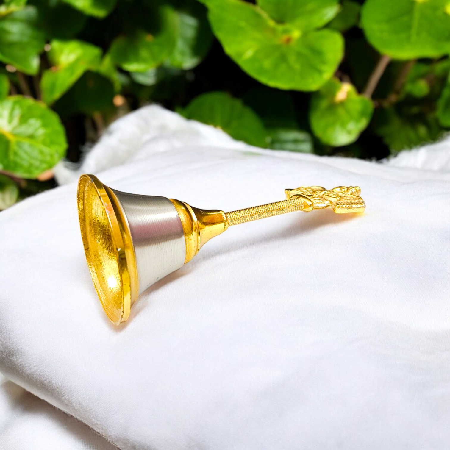 Brass Puja Bell with Garud design, perfect for spiritual rituals, pooja, and temple ceremonies.

