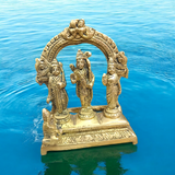 Brass Ram Darbar Murti featuring Lord Ram, Goddess Sita, Lord Lakshman, and Lord Hanuman – a divine idol for worship and protection.