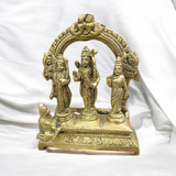 Brass Ram Darbar Murti featuring Lord Ram, Goddess Sita, Lord Lakshman, and Lord Hanuman – a divine idol for worship and protection.
