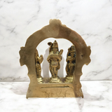 Brass Ram Darbar Murti featuring Lord Ram, Goddess Sita, Lord Lakshman, and Lord Hanuman – a divine idol for worship and protection.