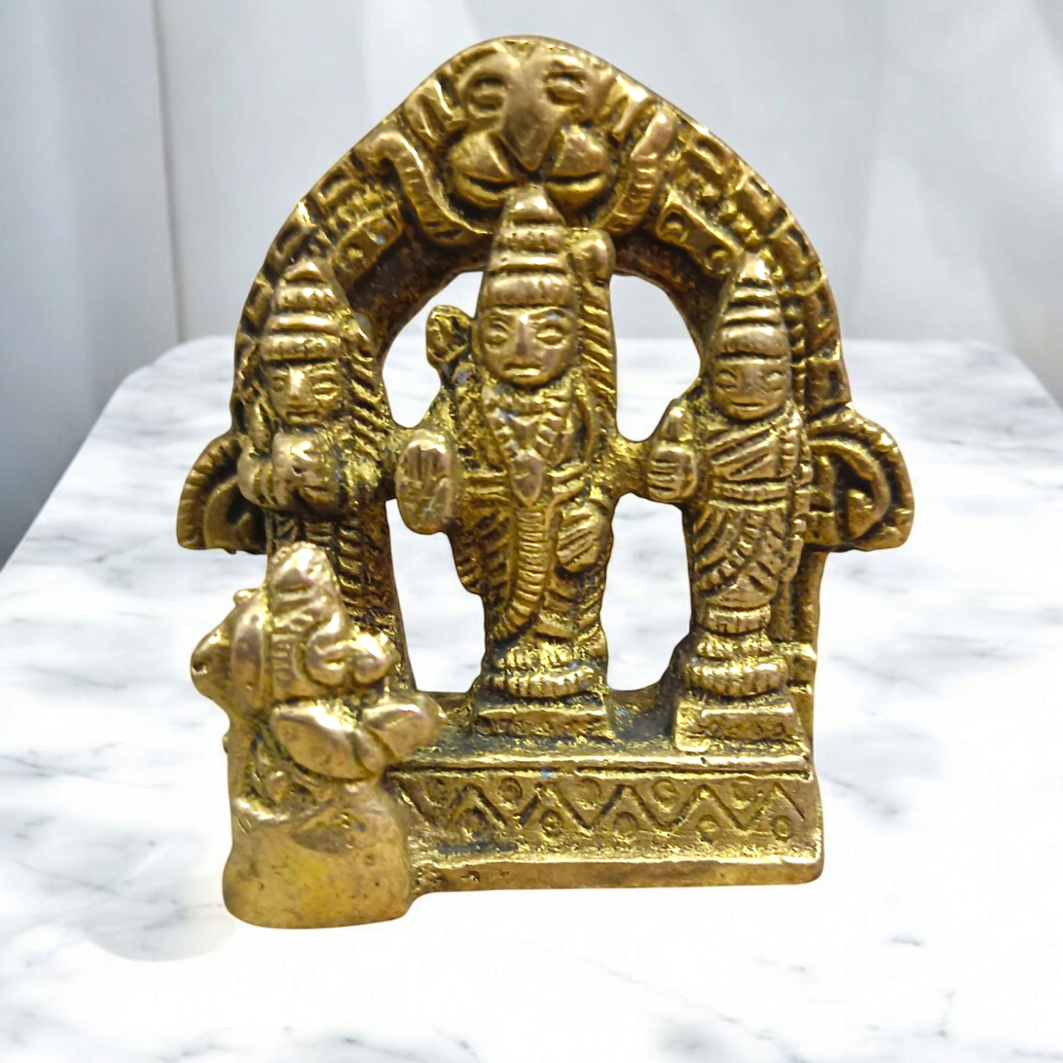 Brass Ram Darbar Murti featuring Lord Ram, Sita, Lakshman, and Hanuman, intricately designed for home worship and spiritual blessings.