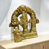 Brass Ram Darbar Murti featuring Lord Ram, Sita, Lakshman, and Hanuman, intricately designed for home worship and spiritual blessings.